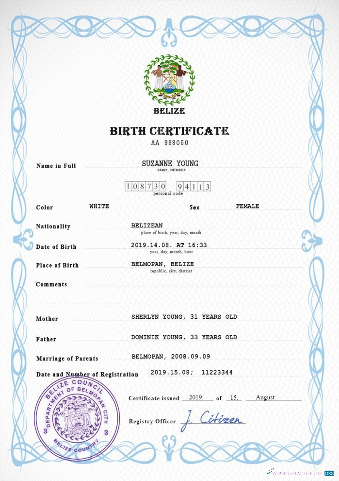 Download Belize vital record birth certificate PSD template Photoshop template